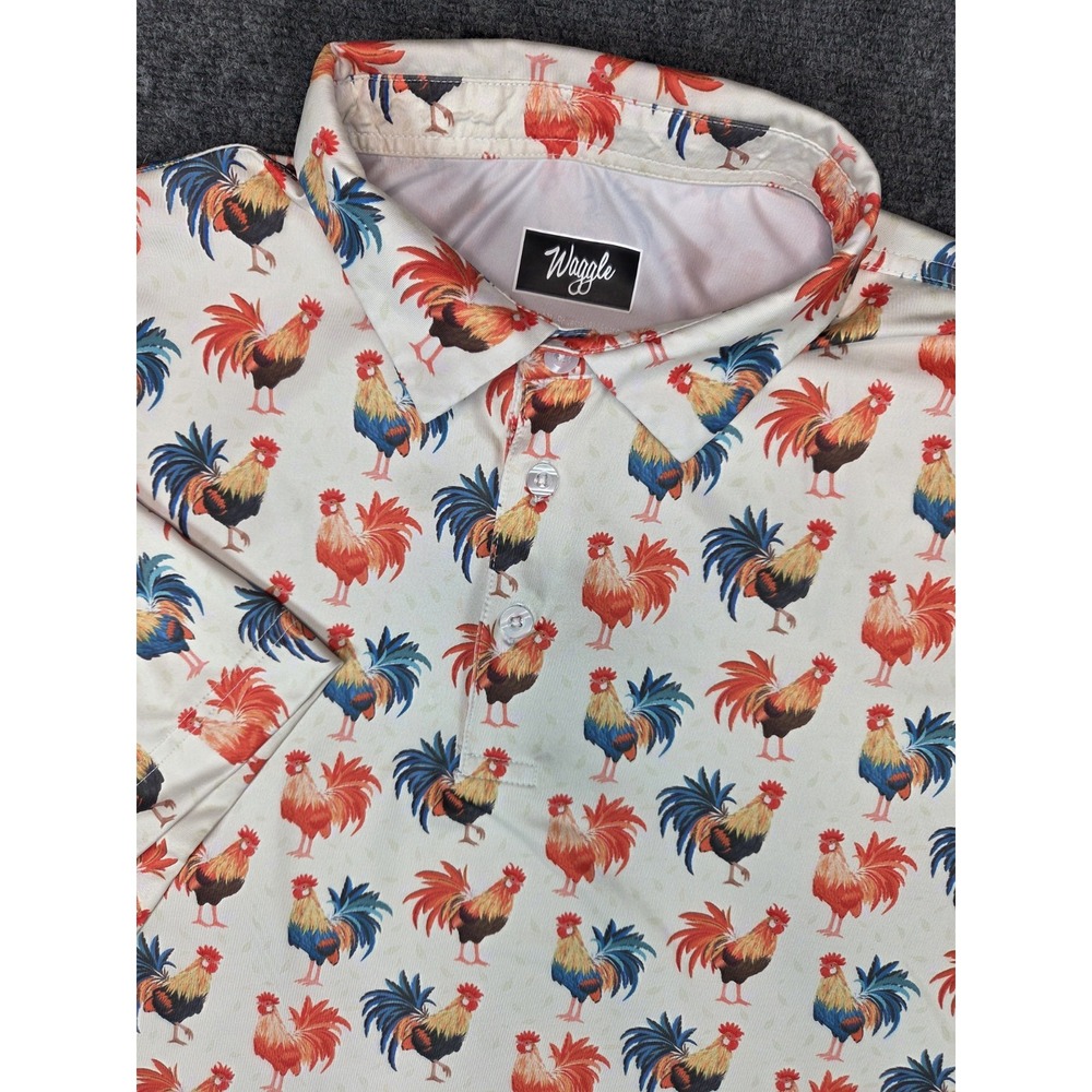 Waggle Polo Shirt Mens XXL Roosters Orange Beige Golf - Picture 1 of 6